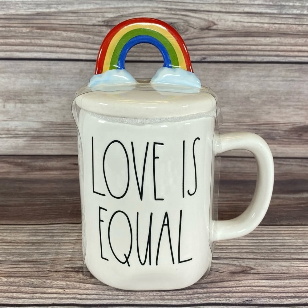 Rae Dunn Coffee Mug With Rainbow Topper Set Love Is Equal Pride Mug